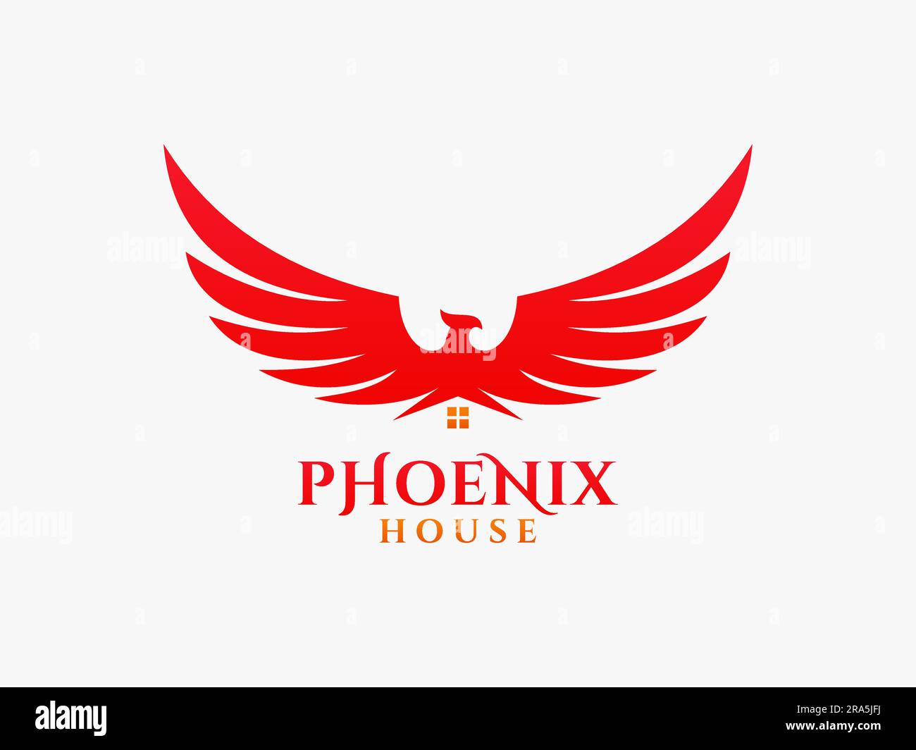 Elegantes, stilisiertes phoenix und ein Haus. Dieses Logo eignet sich sehr gut für Immobilien und Baulogos. Stock Vektor