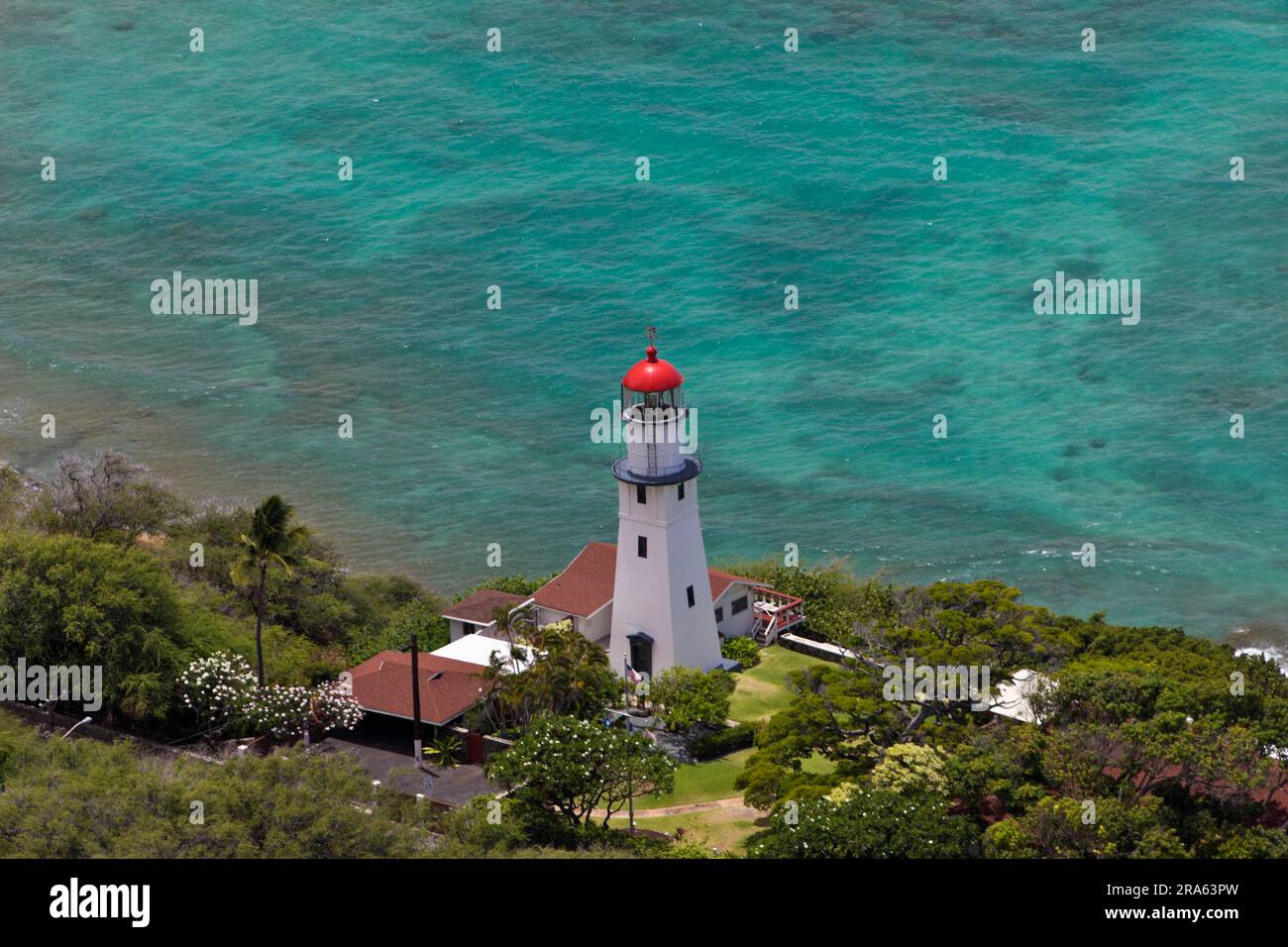 Leuchtturm in Diamond Head Tuff Formation, Waikiki, Oahu, Hawaii, O'ahu, Pazifik, USA Stockfoto