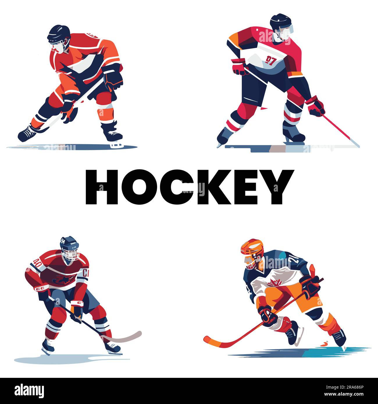 Ein Satz flacher Hockey-Vektordarstellungen Stock Vektor