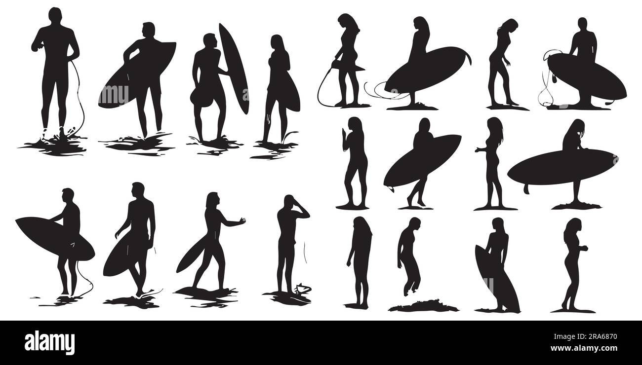 Ein Satz Silhouette Surfen Menschen Vektorbilder Stock Vektor