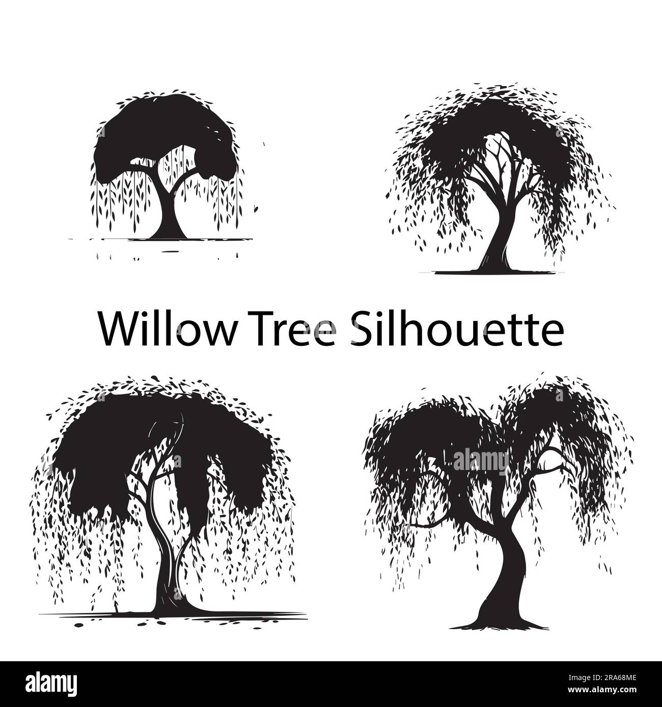 Ein Satz Silhouetten-Vektorbilder für Weidenbäume Stock Vektor