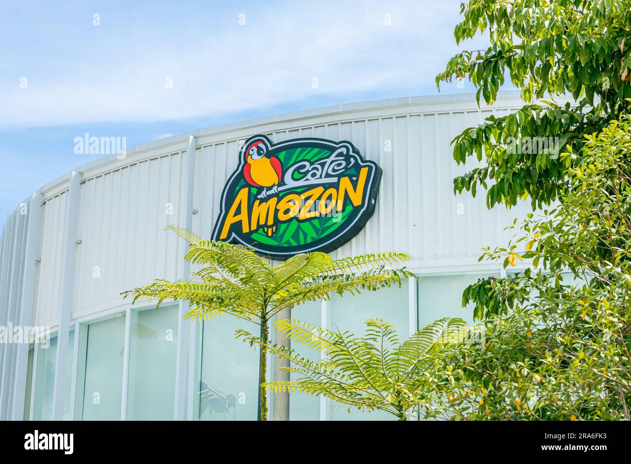 Bangkok, THAILAND - Juni 25 2023: Café Amazon Business-Symbol-Logo an der Fassade des Geschäfts, Amazon Café ist das beliebteste thailändische Coffee House, das am häufigsten verkauft wird Stockfoto
