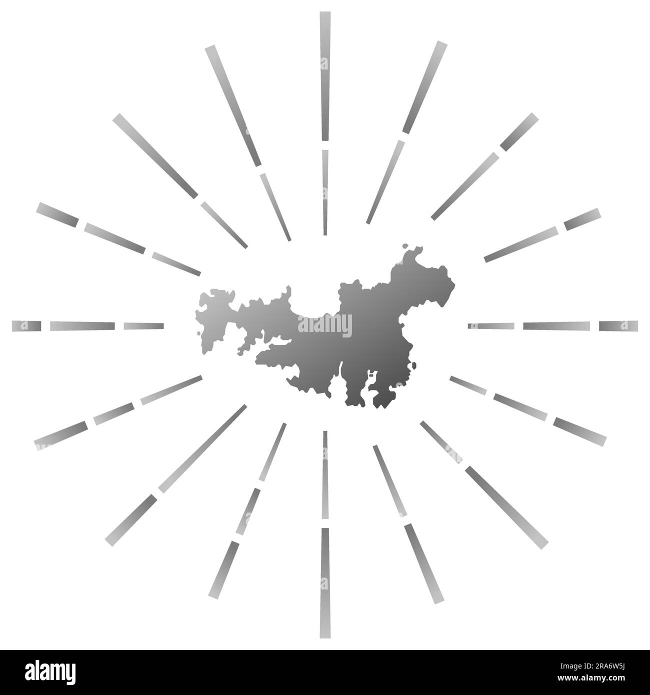 Waiheke Island mit Sonnenschein. Grenzkarte mit farbenfrohen Sternenstrahlen. Waiheke Island Illustration in Digital, Technologie, Internet, Netzwerk Stil. Stock Vektor