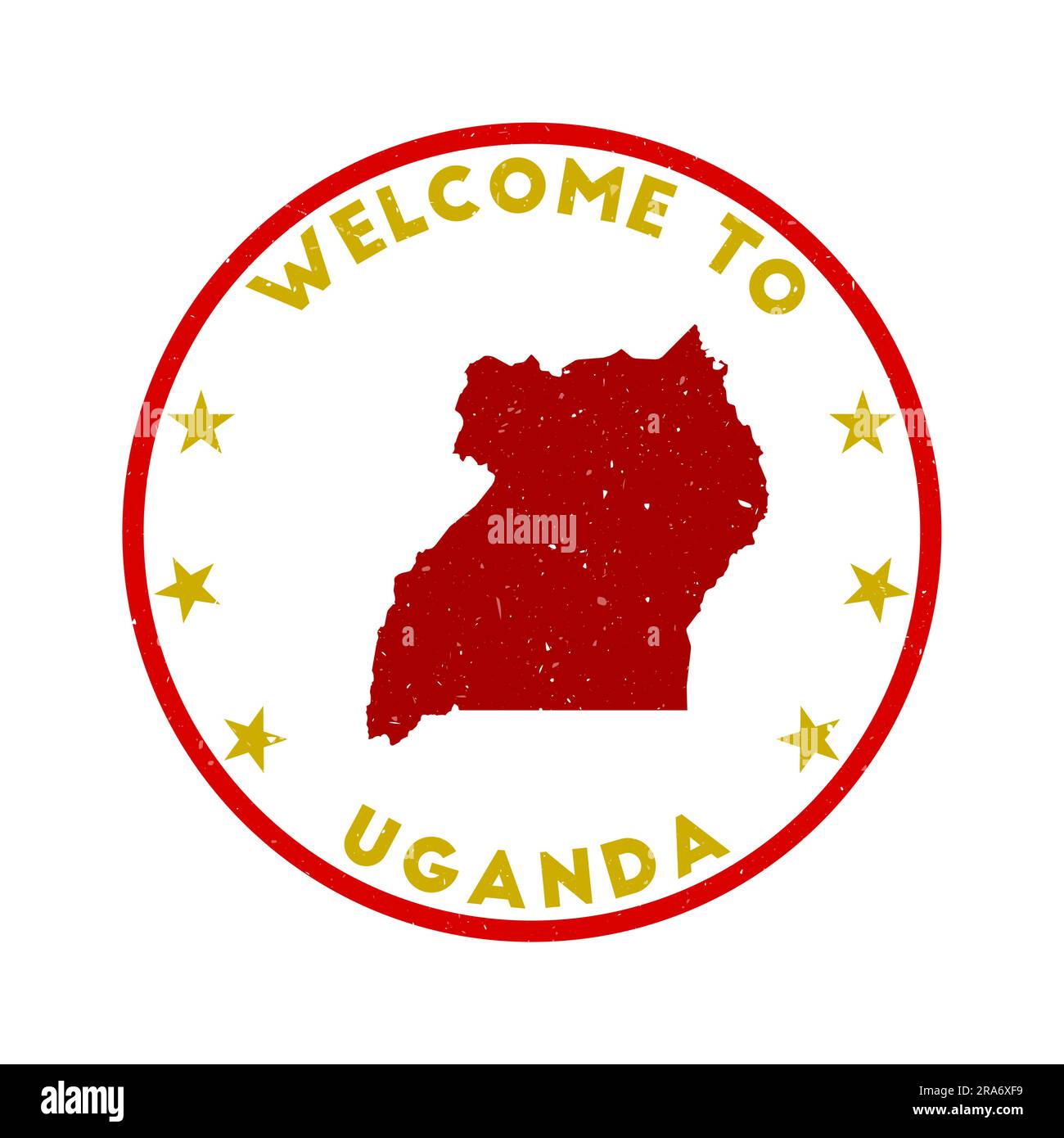 Willkommen bei Uganda STAMP. Grunge Country Round Stempel mit Textur in Hot Sand Farbmotiv. Geometrisches Uganda-Siegel im Vintage-Stil. Stock Vektor