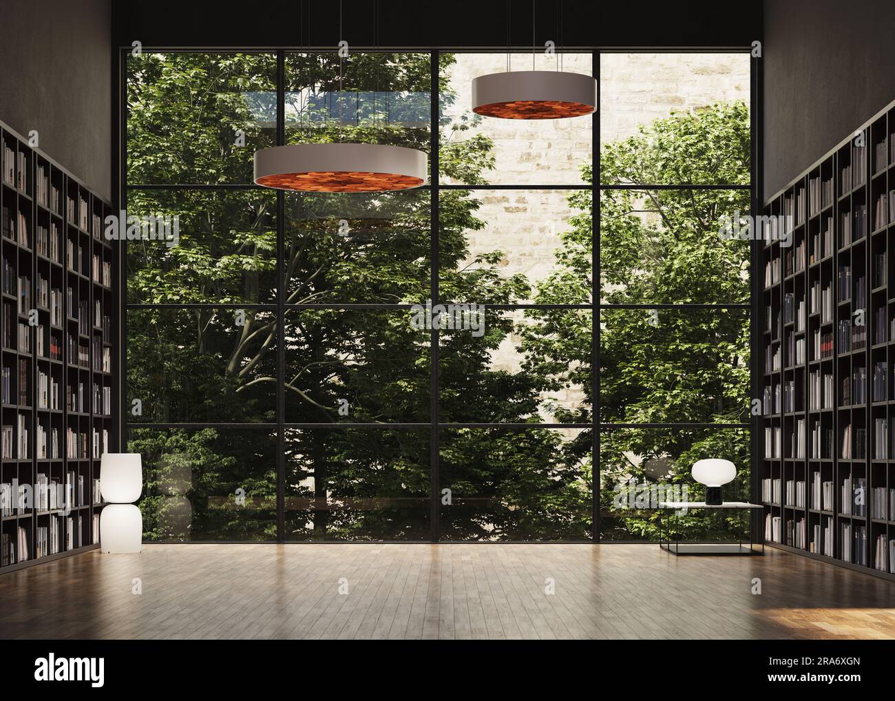 3D-Rendering eines großen leeren Raumes mit hoher Decke Stockfoto