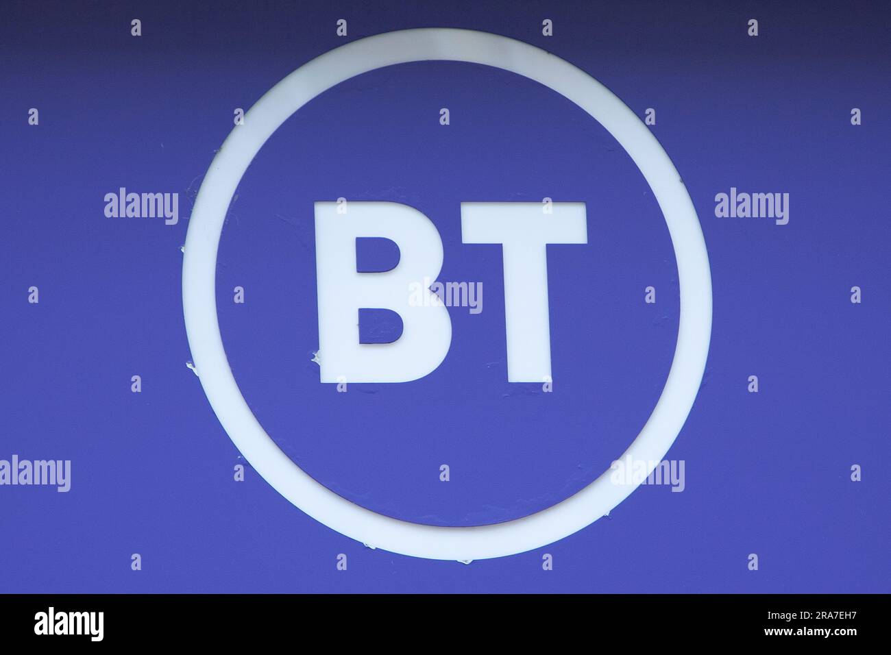 BT-Schild auf einem Geschäft in Weston Super Mare Stockfoto