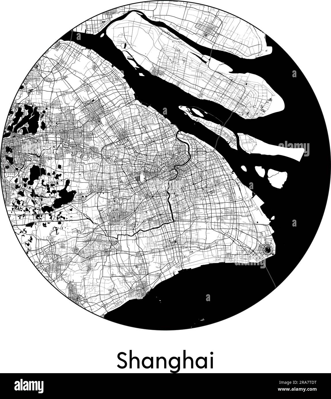 Stadtplan Shanghai China Asien Vektordarstellung schwarz weiß Stock Vektor