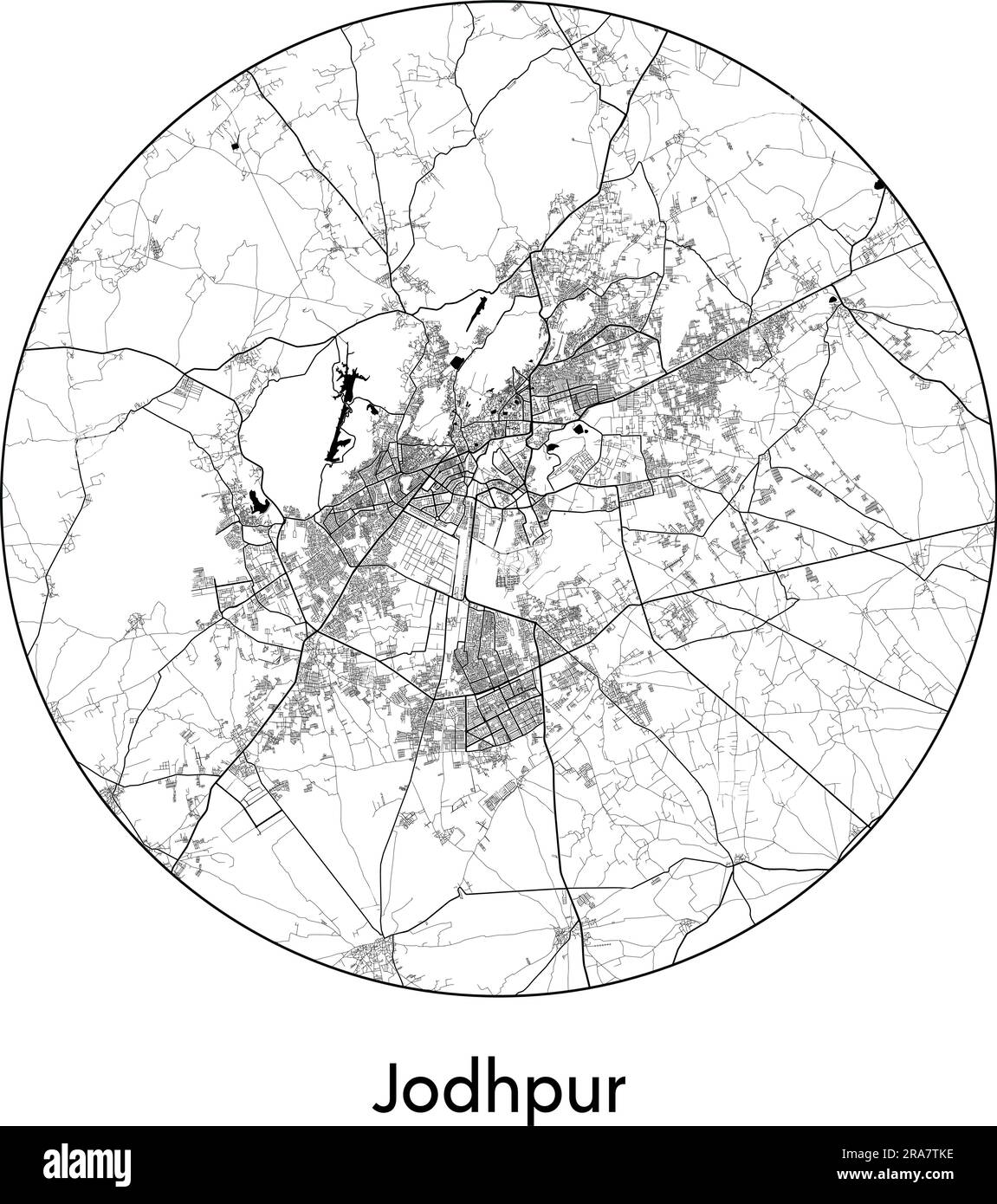 Stadtplan Jodhpur Indien Asien Vektordarstellung schwarz weiß Stock Vektor