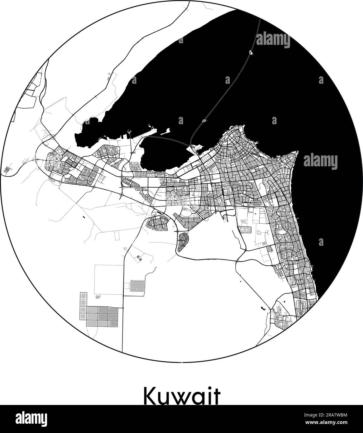 Stadtplan Kuwait Kuwait Asien Vektordarstellung schwarz weiß Stock Vektor