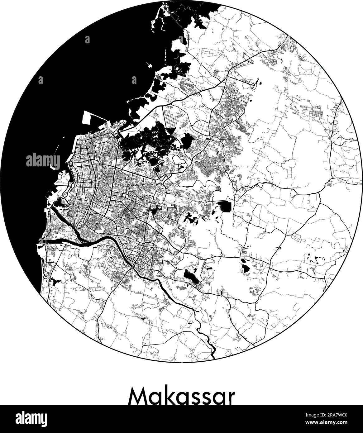 Stadtplan Makassar Indonesia Asia Vector Illustration schwarz weiß Stock Vektor