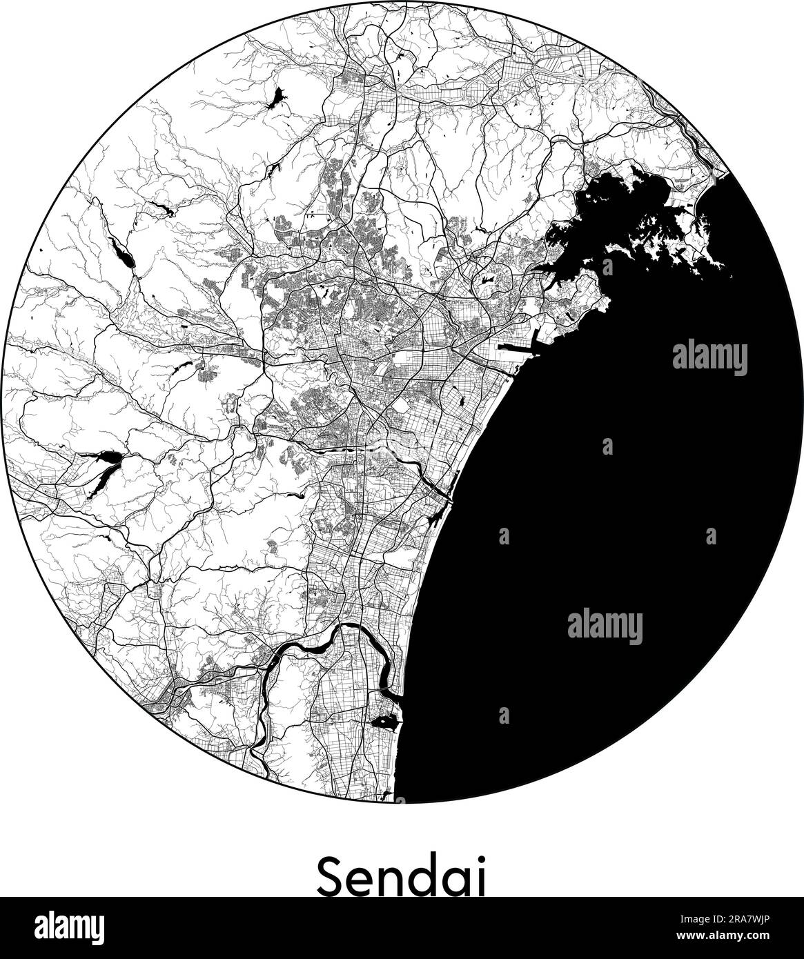 Stadtplan Tokio Japan Asien Vektordarstellung schwarz weiß Stock Vektor