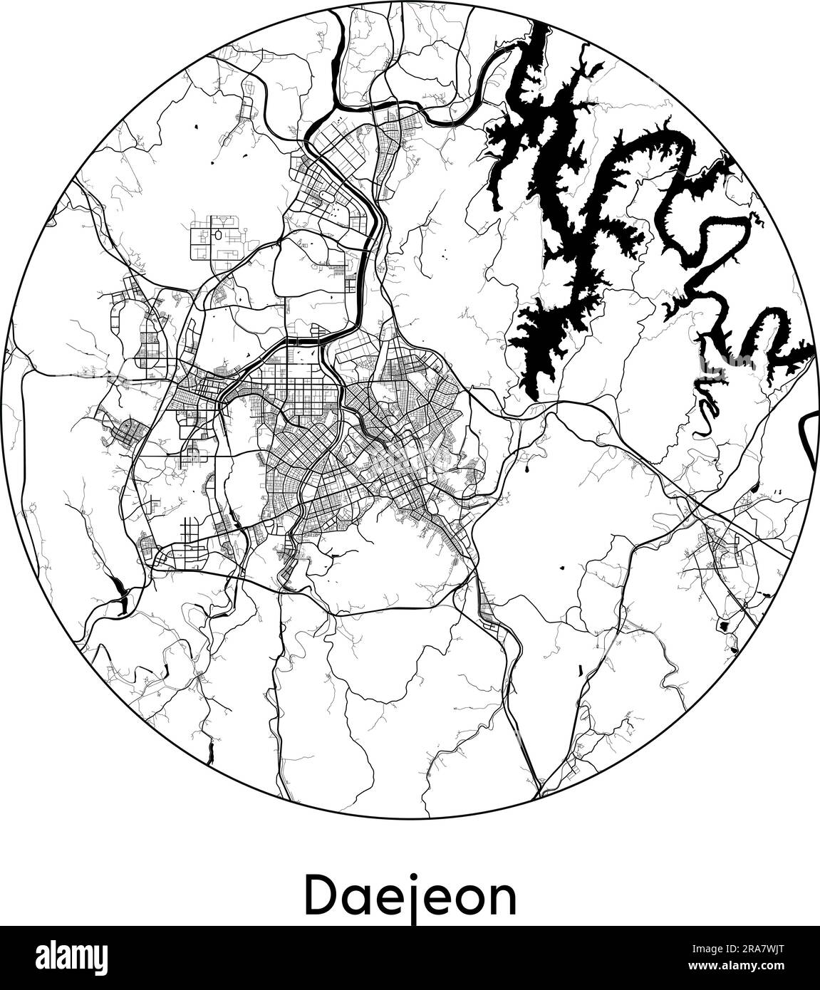 Stadtplan Daejeon Südkorea Asien Vektordarstellung schwarz weiß Stock Vektor