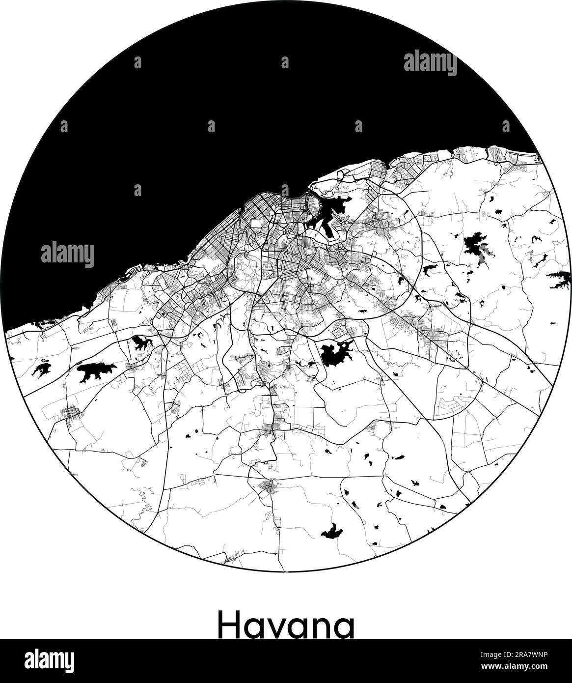 Stadtplan Havana Cuba Nordamerika Vektordarstellung schwarz weiß Stock Vektor