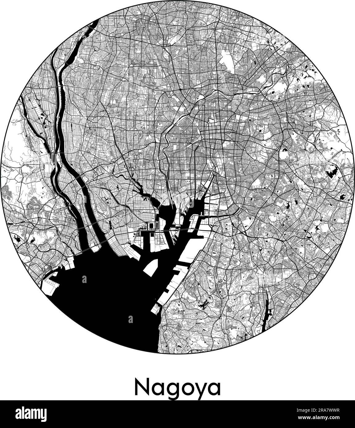 Stadtplan Nagoya Japan Asien Vektordarstellung schwarz weiß Stock Vektor