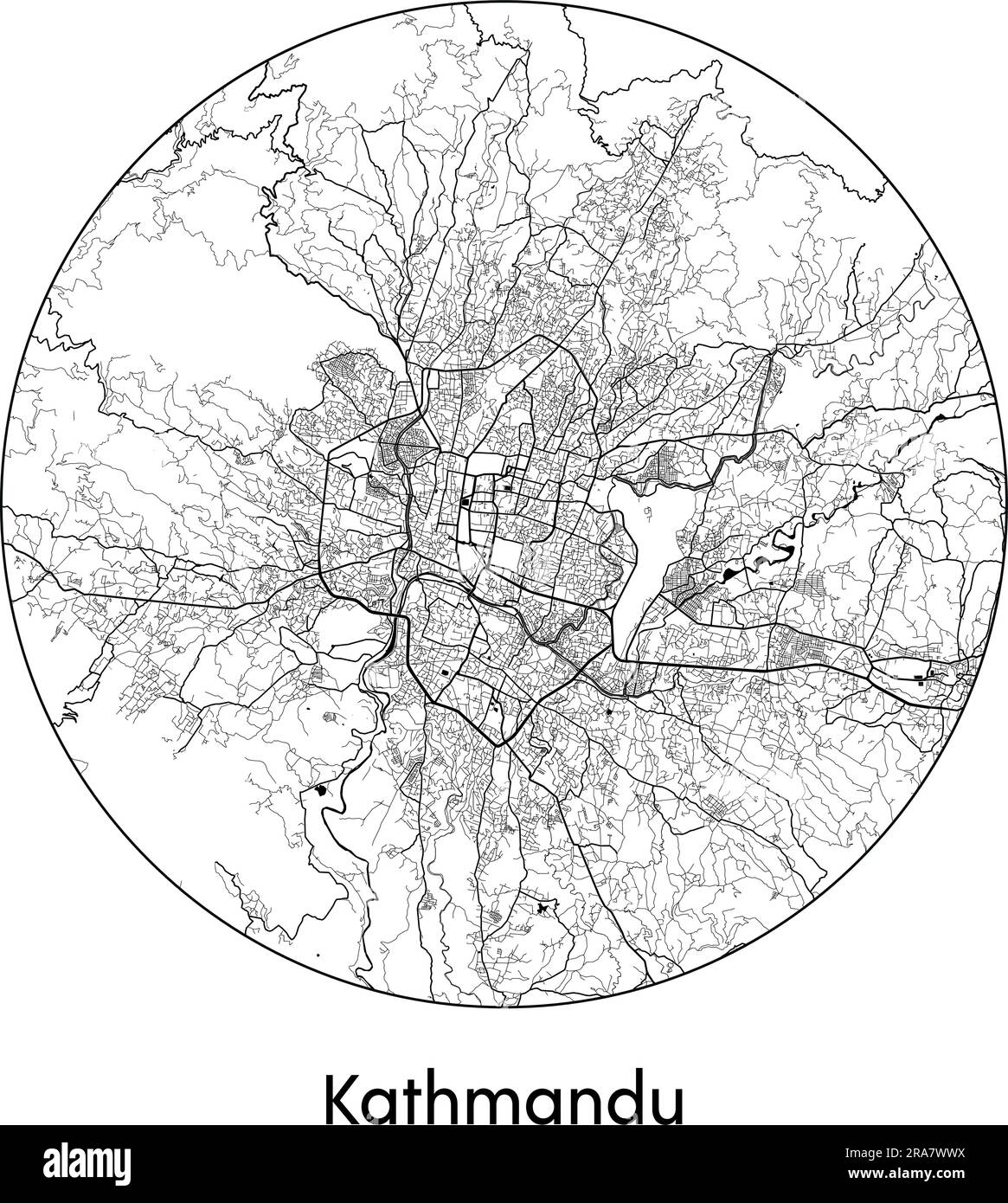 Stadtplan Kathmandu Nepal Asien Vektordarstellung schwarz weiß Stock Vektor