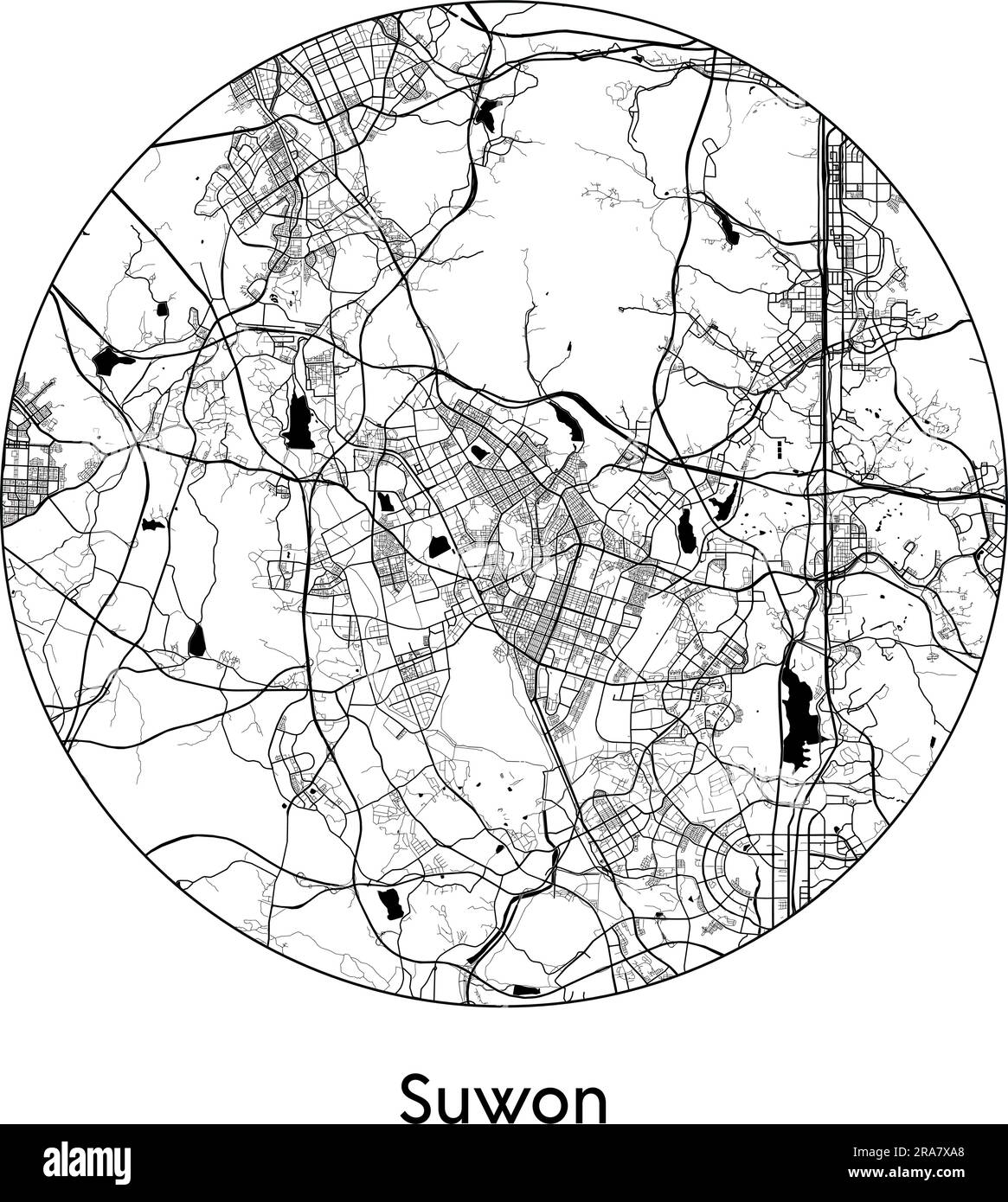 Stadtplan Suwon Südkorea Asien Vektordarstellung schwarz weiß Stock Vektor