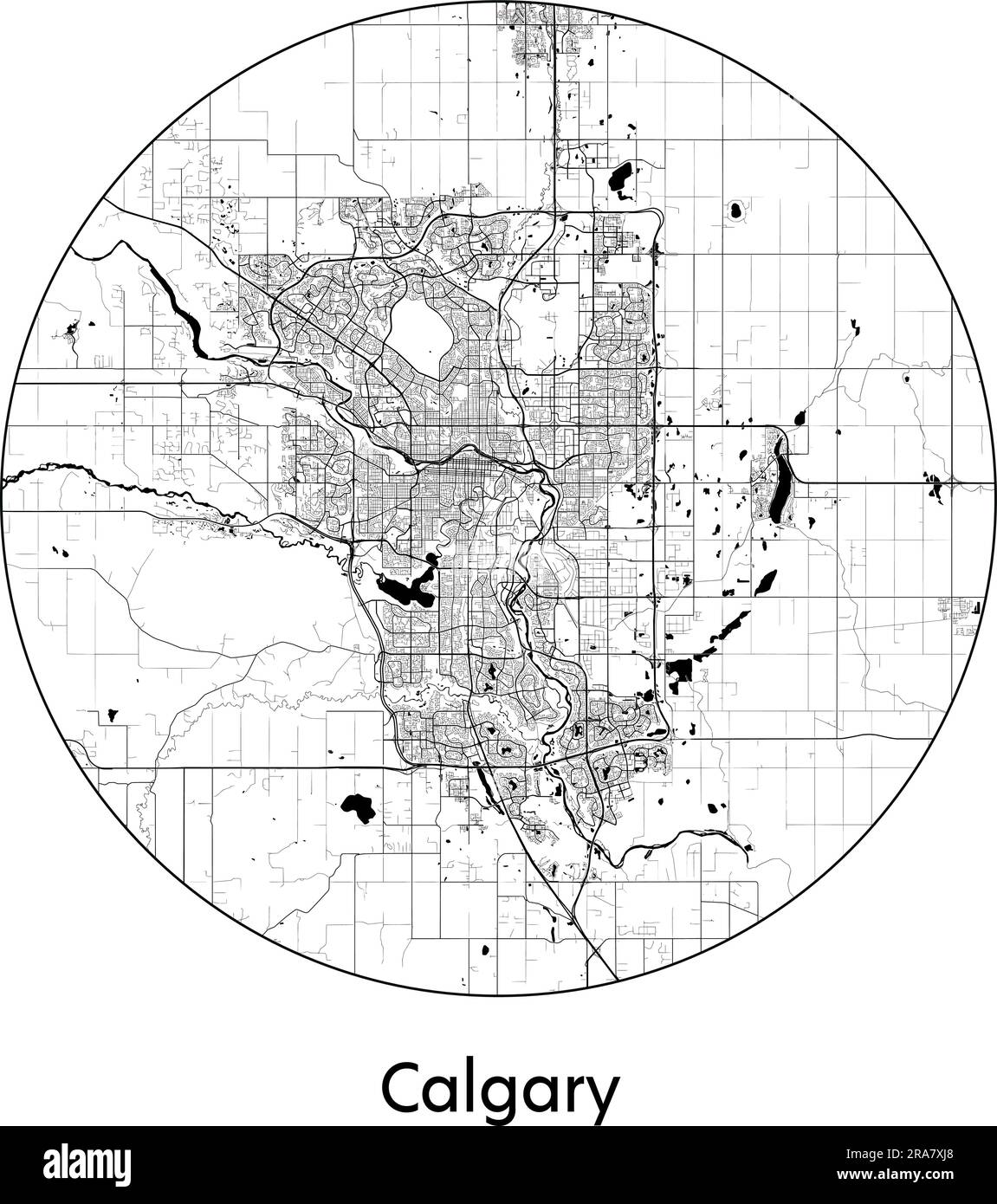 Stadtplan Calgary Kanada Nordamerika Vektordarstellung schwarz weiß Stock Vektor