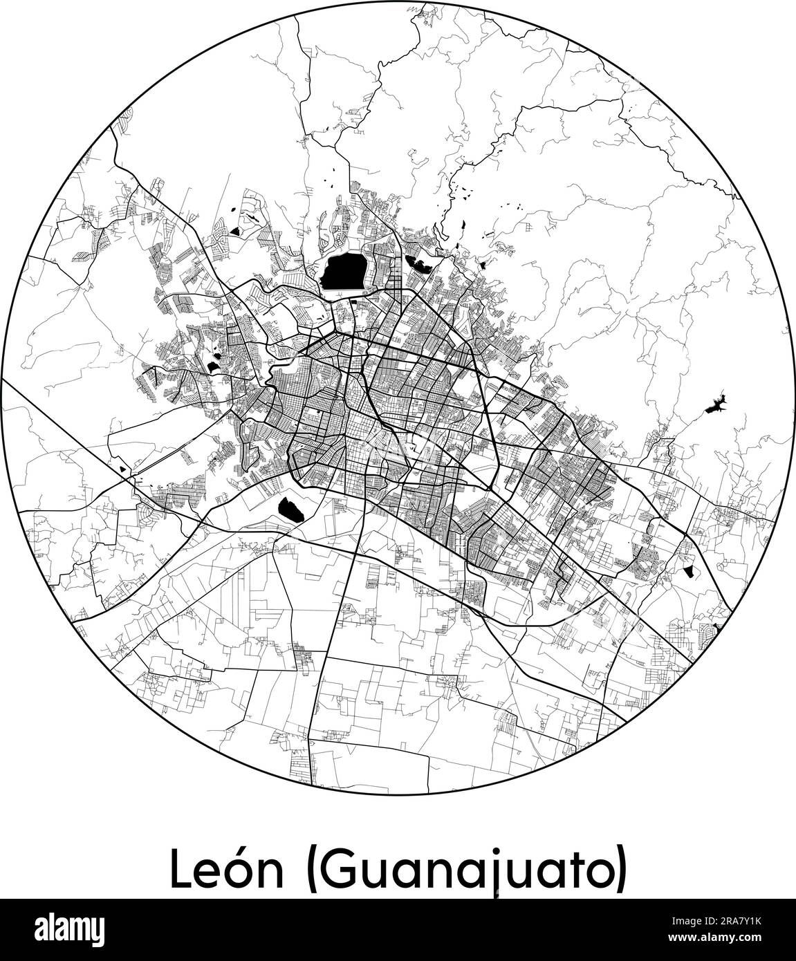 Stadtplan Leon (Guanajuato) Mexiko Nordamerika Vektordarstellung schwarz weiß Stock Vektor