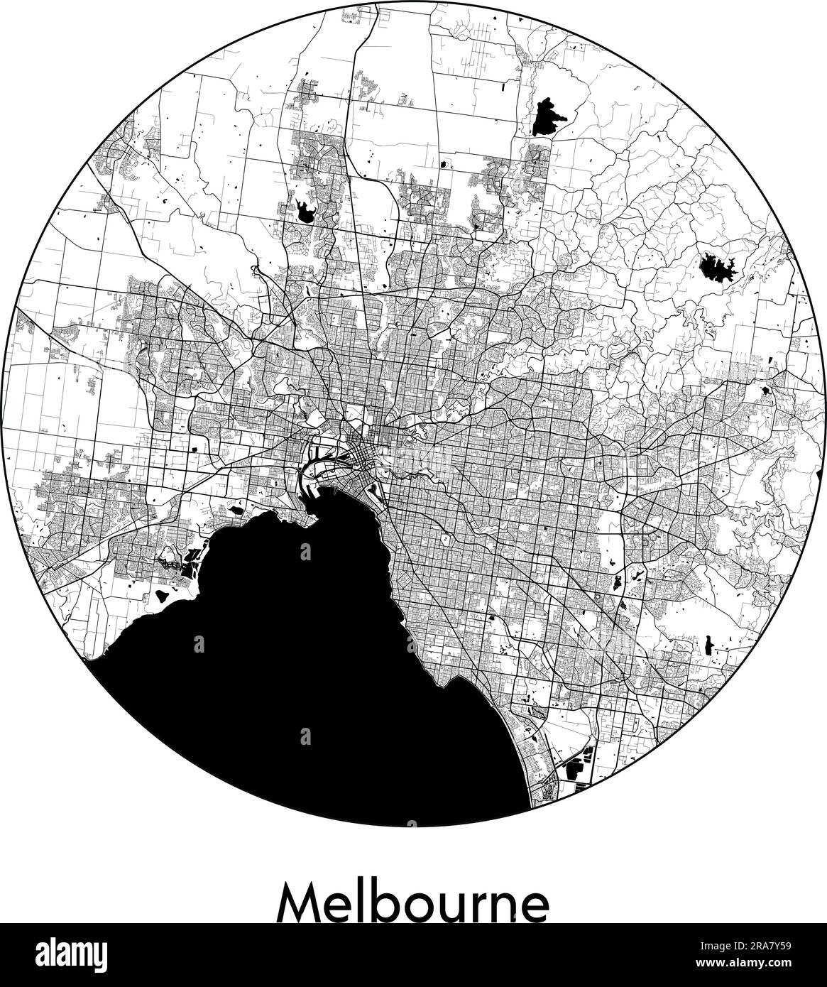 Stadtplan Melbourne Australien Vektordarstellung schwarz weiß Stock Vektor