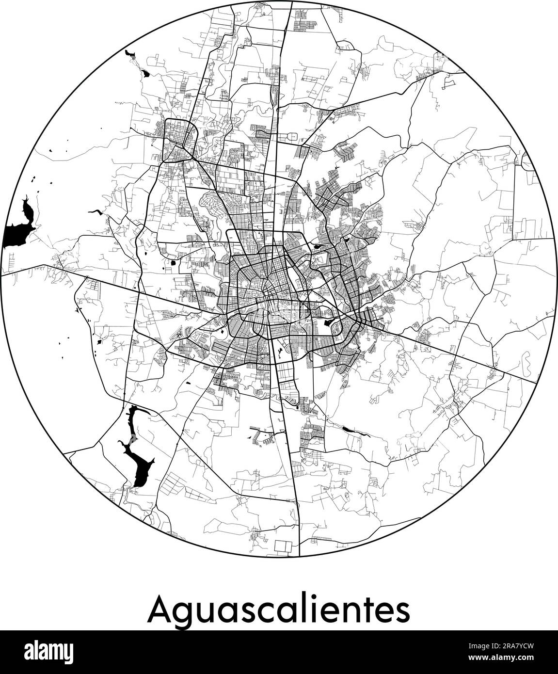 Stadtplan Aguascalientes Mexiko Nordamerika Vektordarstellung schwarz weiß Stock Vektor