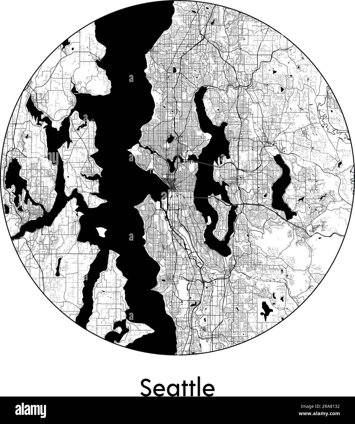 Stadtplan Seattle USA Nordamerika Vektordarstellung schwarz weiß Stock Vektor