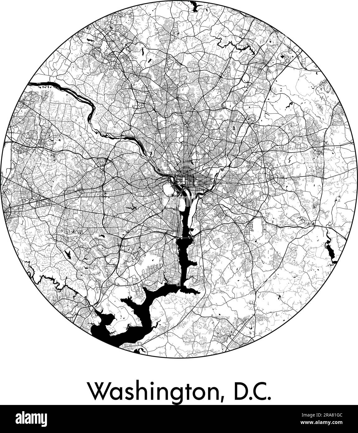 Stadtplan Washington, D.C. USA Nordamerika Vektordarstellung schwarz weiß Stock Vektor