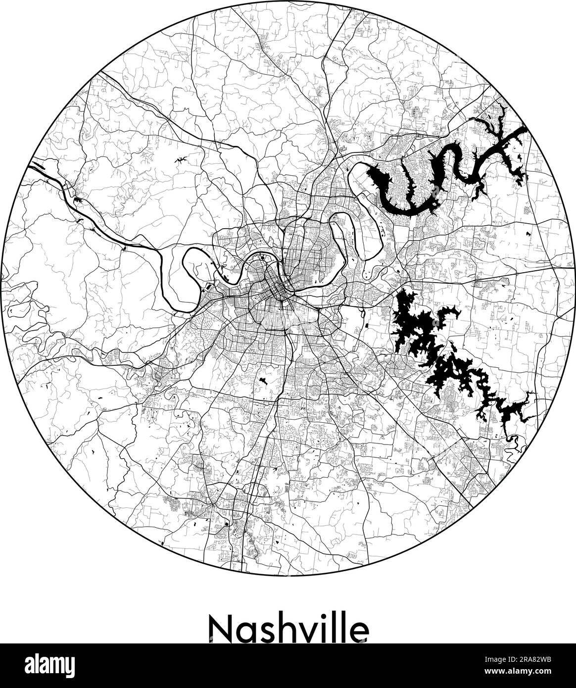 Stadtplan Nashville USA Nordamerika Vektordarstellung schwarz weiß Stock Vektor