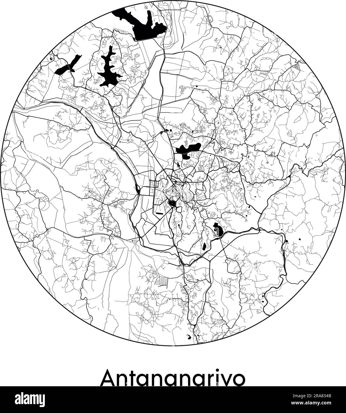 Stadtplan Antananarivo Madagaskar Afrika Vektor Illustration schwarz weiß Stock Vektor