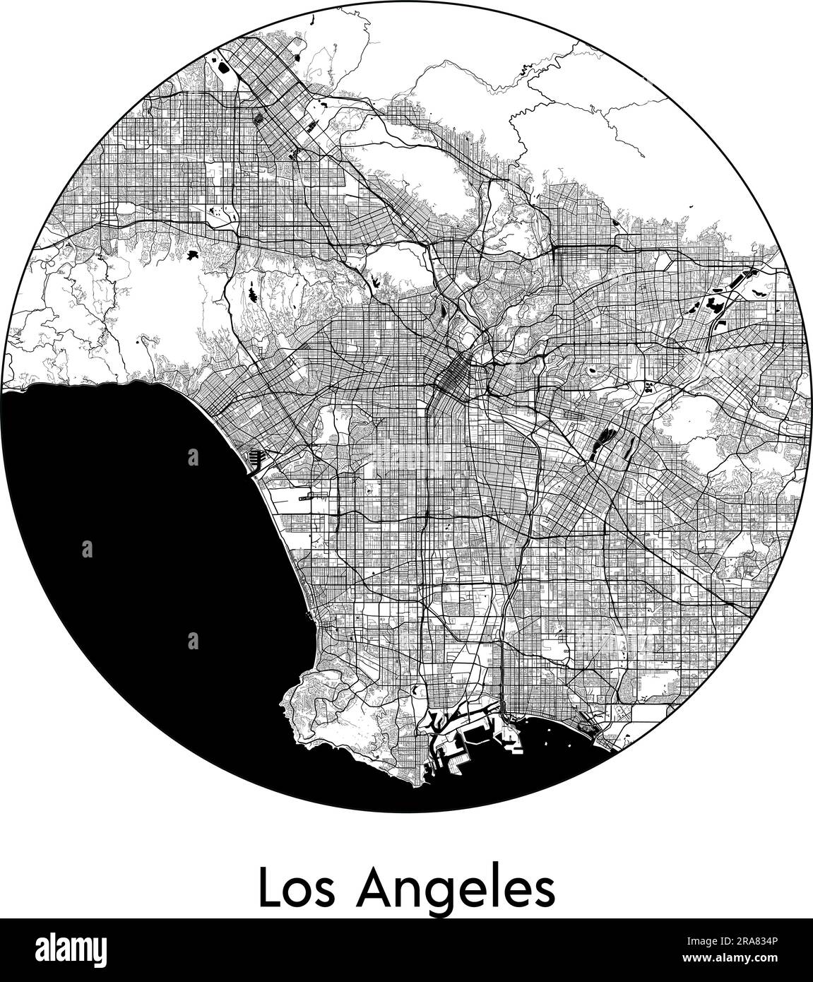 Stadtplan Los Angeles USA Nordamerika Vektordarstellung schwarz weiß Stock Vektor