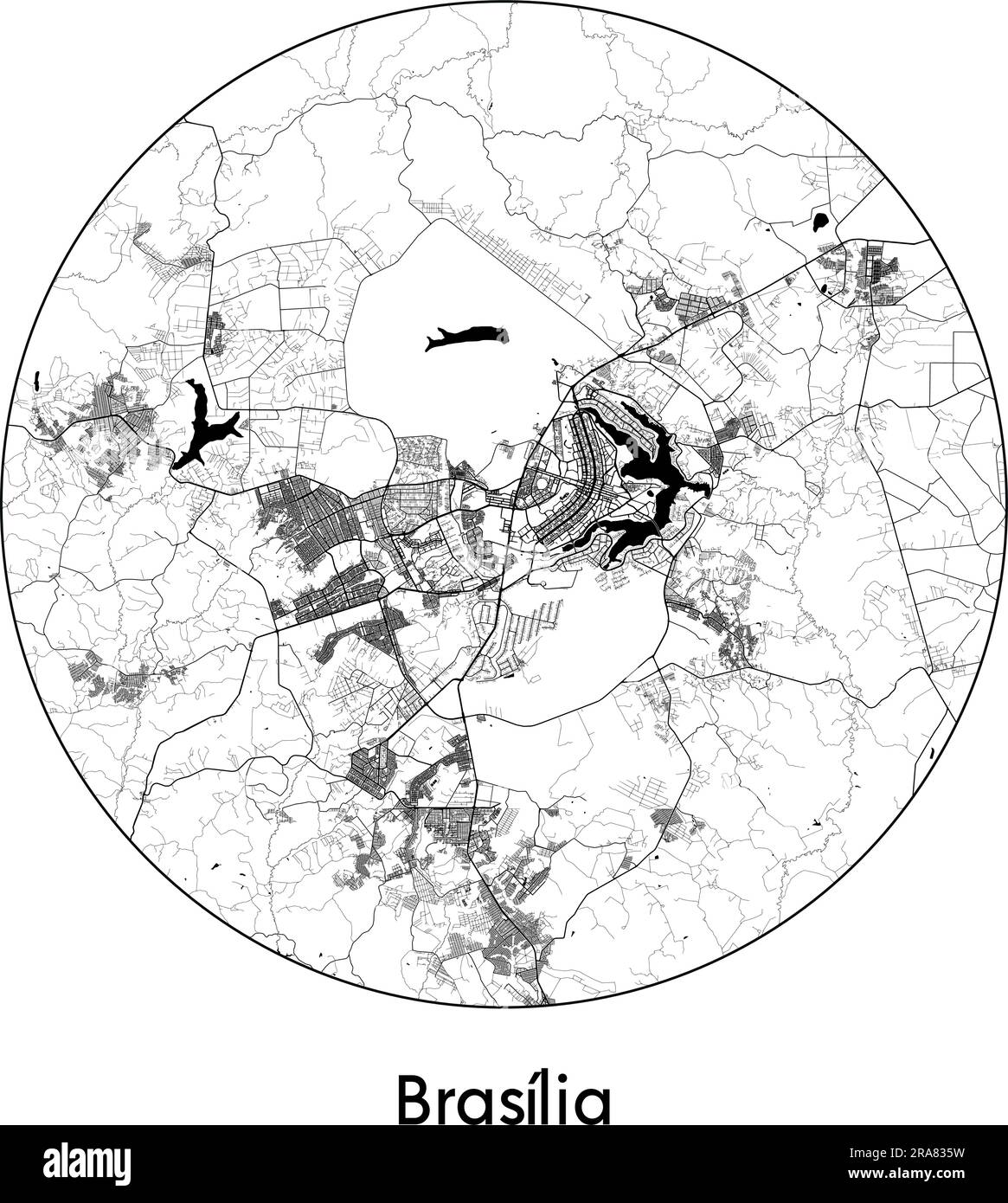 Stadtplan Brasilia Brasilien Südamerika Vektordarstellung schwarz weiß Stock Vektor