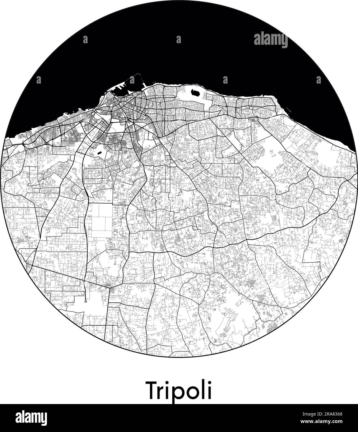 Stadtplan Tripolis Libyen Afrika Vektor Illustration schwarz weiß Stock Vektor