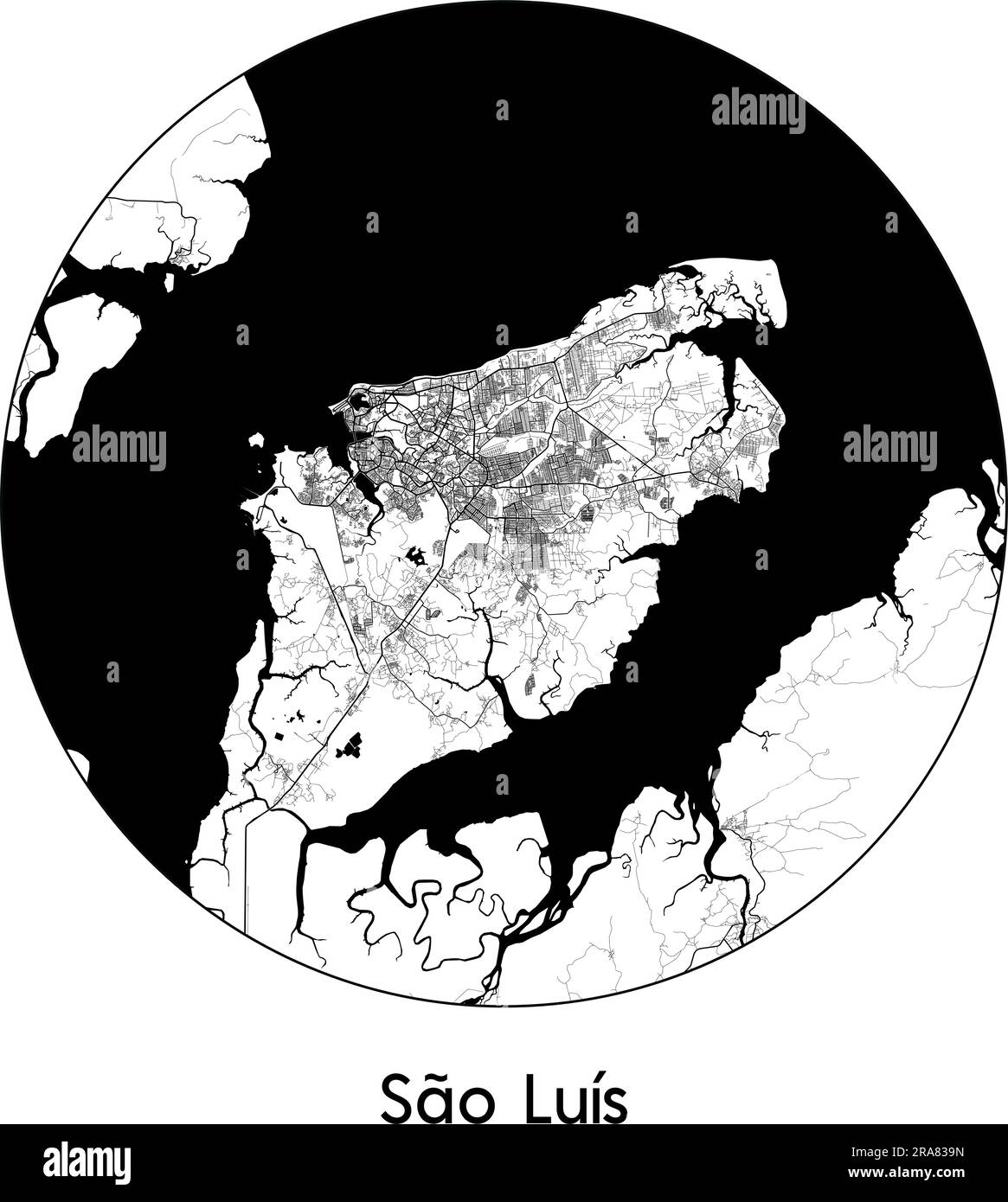 Stadtplan Sao Luis Brasilien Südamerika Vektordarstellung schwarz weiß Stock Vektor