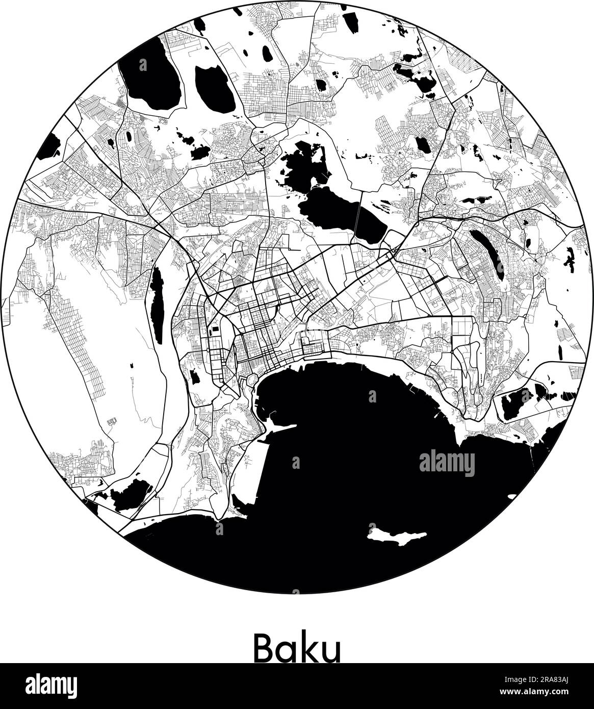 Stadtplan Baku Aserbaidschan Asien Vektordarstellung schwarz weiß Stock Vektor