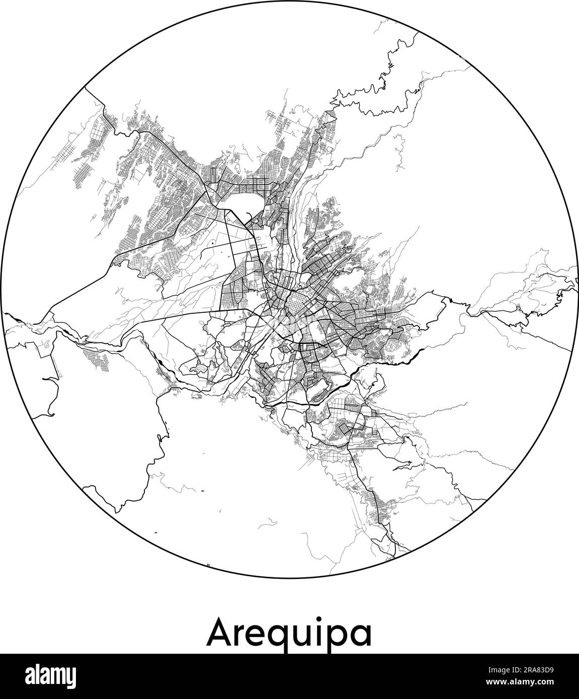 Stadtplan Arequipa Peru Südamerika Vektordarstellung schwarz weiß Stock Vektor