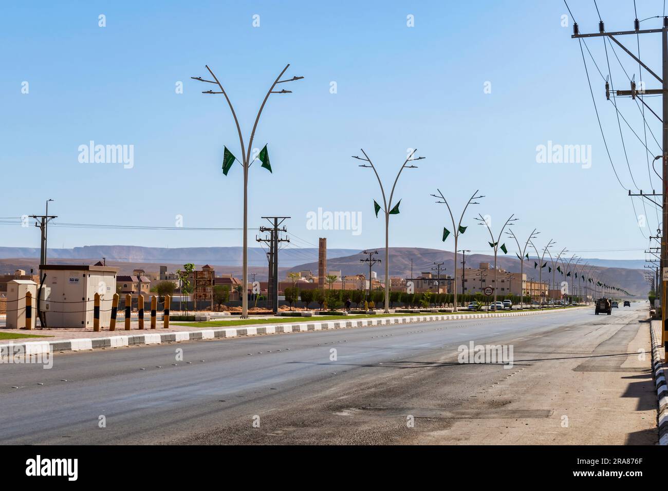 Main Street Muzahmiyah - Blick nach Osten - Aussicht Stockfoto