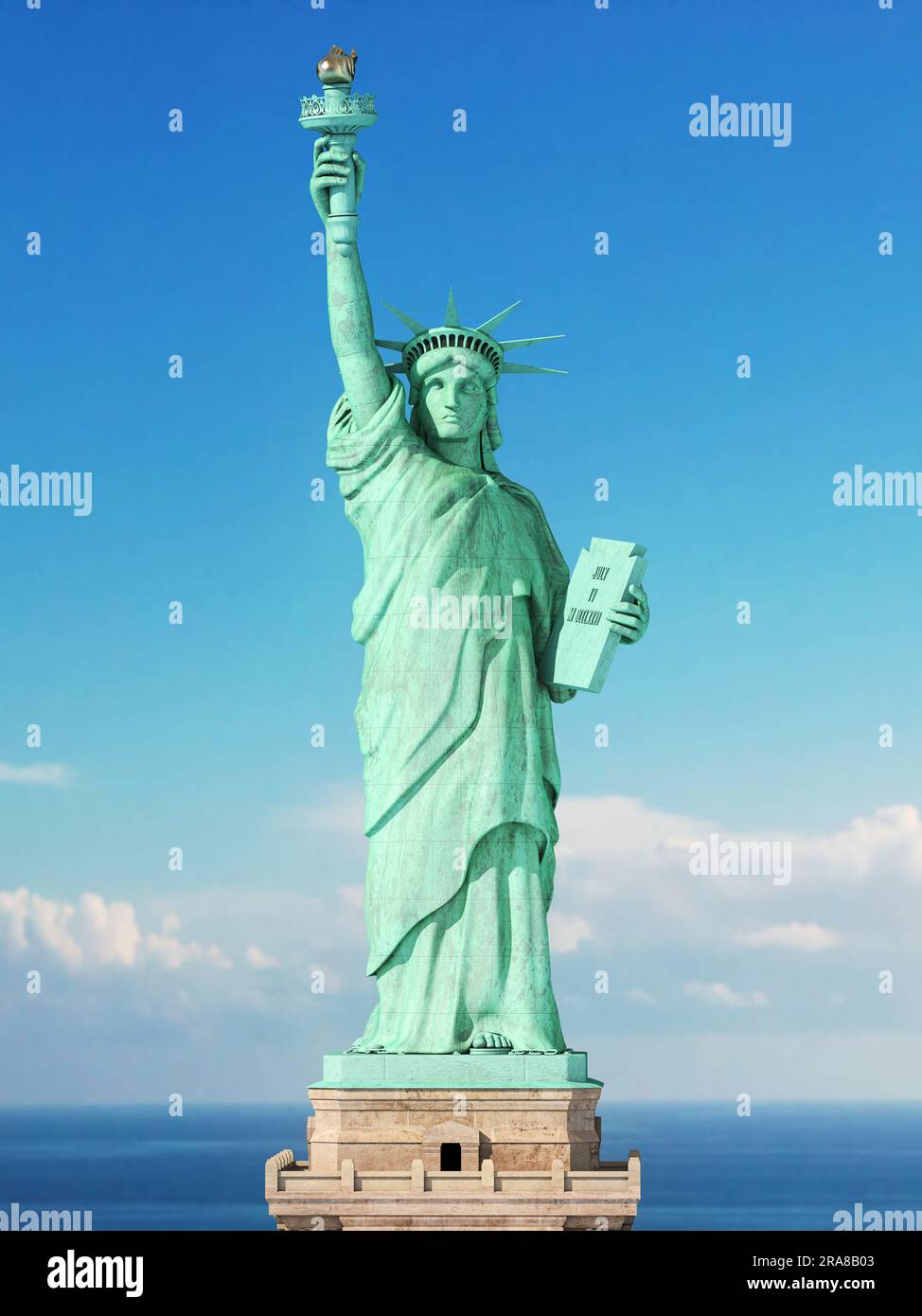 Freiheitsstatue am Himmel. NY New York und USA Symbol. 3D Abbildung Stockfoto