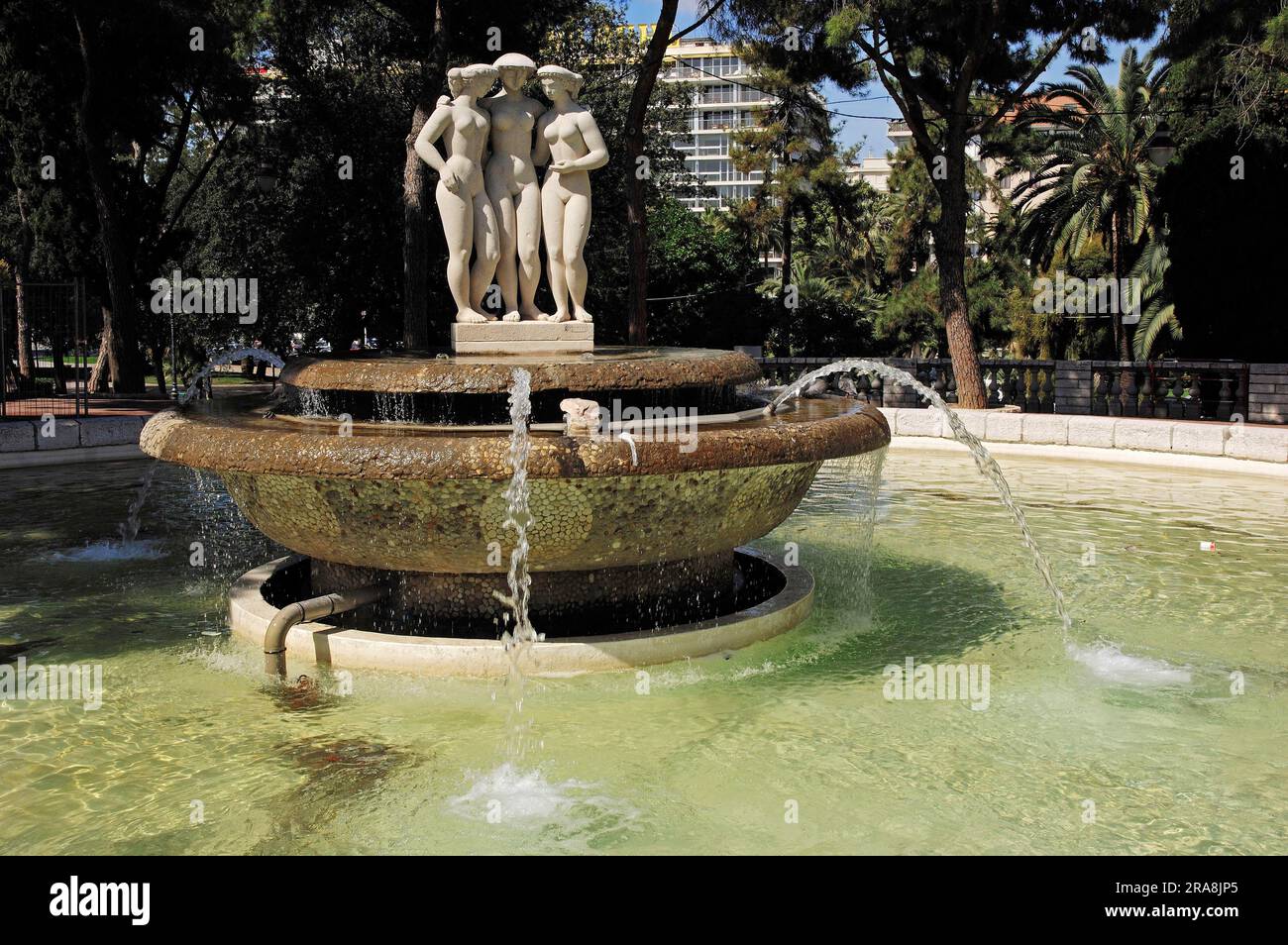 Fountain Three Graces, City Park Jardin Albert 1er, Nizza, Alpes-Maritimes, Provence-Alpes-Cote d'Azur, Südfrankreich Stockfoto