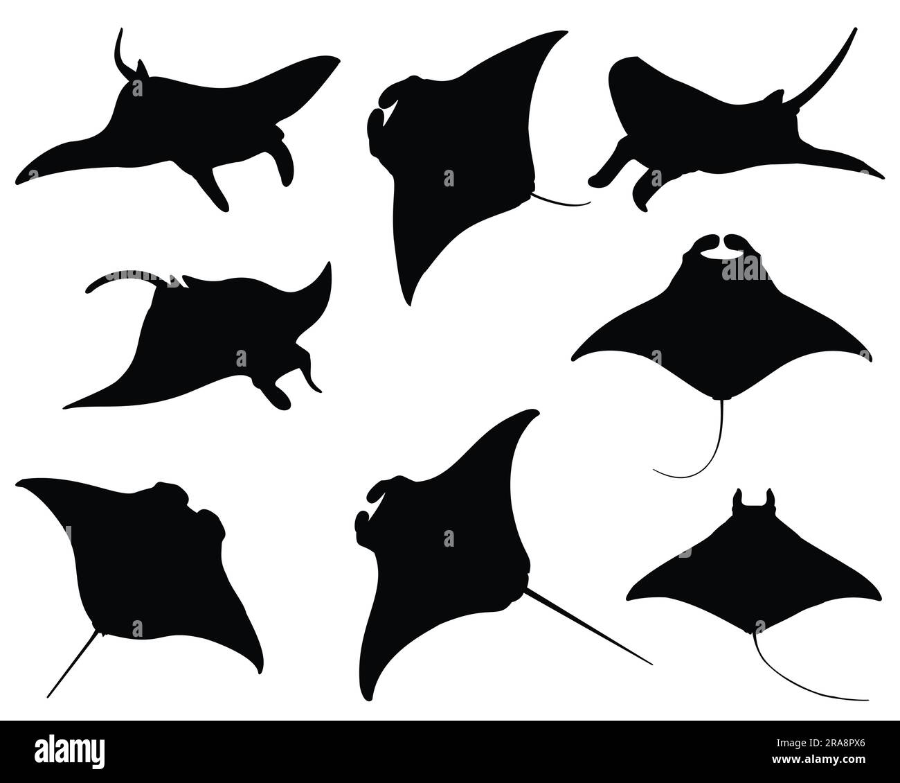 Set mit Manta Ray Silhouette Stock Vektor