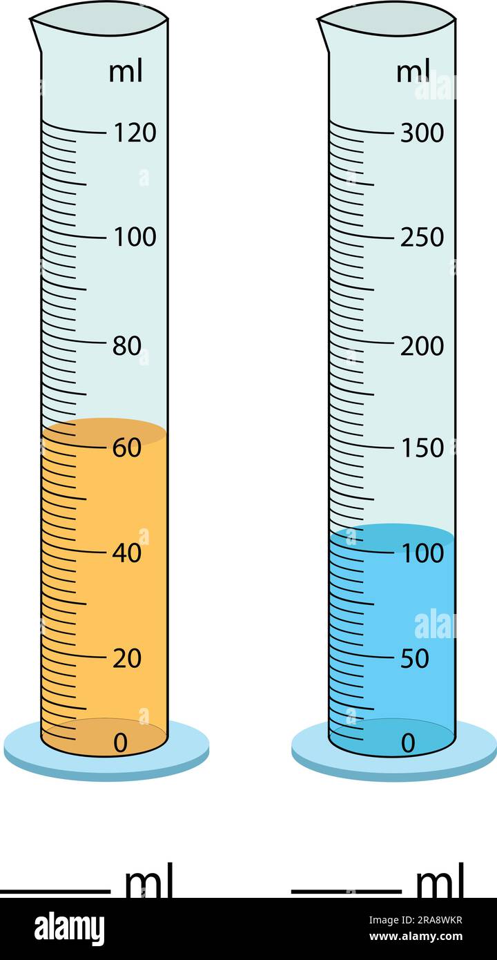 Messzylinder. Vektordarstellung. Messvolumen für Vektorglas-Vektorröhrchen mit Graduierung. Messen des Volumens des Bechers. Stock Vektor
