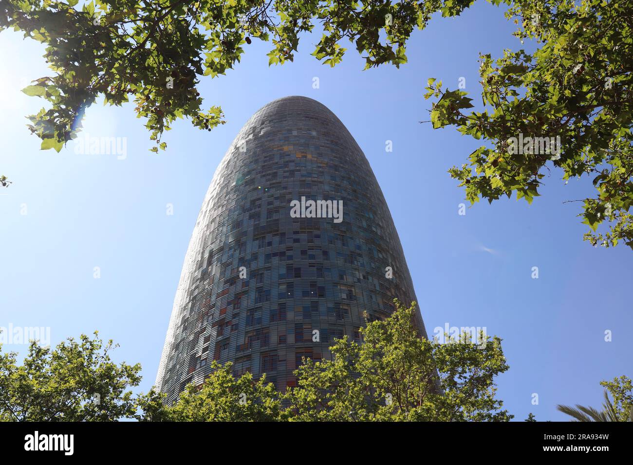 Glories Tower oder Agbar Tower, Barcelona, Spanien, moderner Wolkenkratzer europäischer Stadt Stockfoto