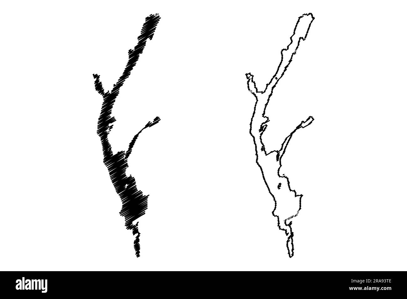 Lake Memphremagog (Kanada, USA, Nordamerika, USA) Karte Vektordarstellung, Scribble Sketch Lac Memphrémagog Karte Stock Vektor