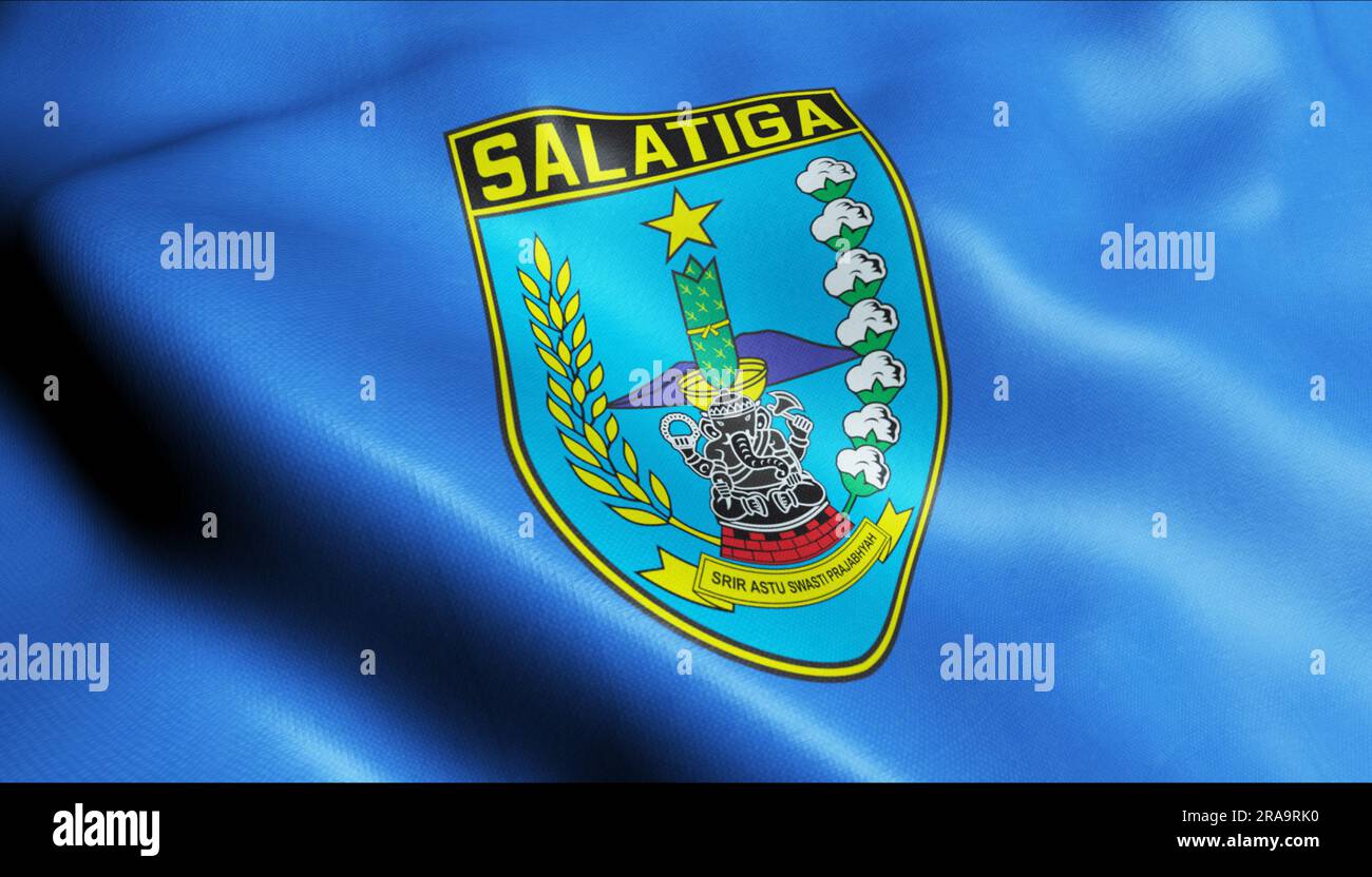 3D Abbildung einer hüpfenden indonesischen Stadtflagge von Salatiga Stockfoto