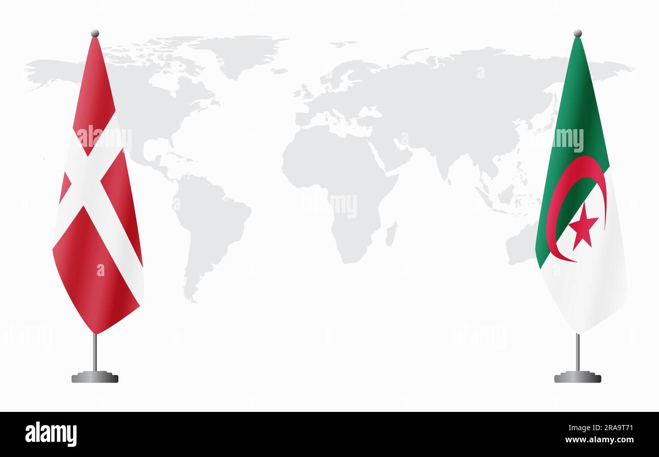 Dänemark und Algerien führen vor dem Hintergrund der Weltkarte offizielle Sitzungen durch. Stock Vektor