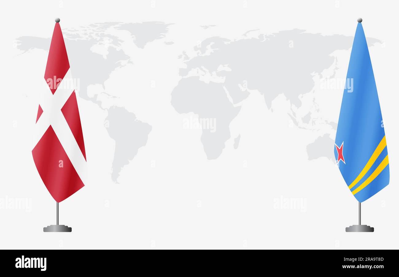 Dänemark und Aruba führen vor dem Hintergrund der Weltkarte die Flagge für eine offizielle Tagung. Stock Vektor
