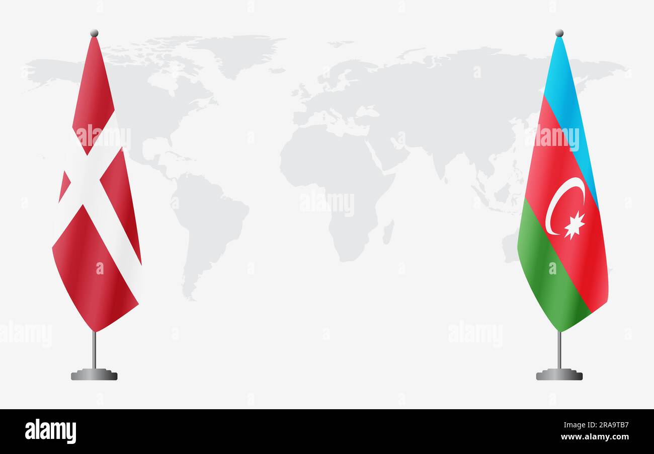 Dänemark und Aserbaidschan führen vor dem Hintergrund der Weltkarte offizielle Sitzungen durch. Stock Vektor