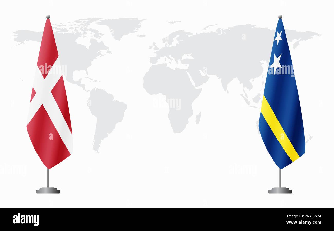 Dänemark und Curacao führen vor dem Hintergrund der Weltkarte offizielle Sitzungen durch. Stock Vektor