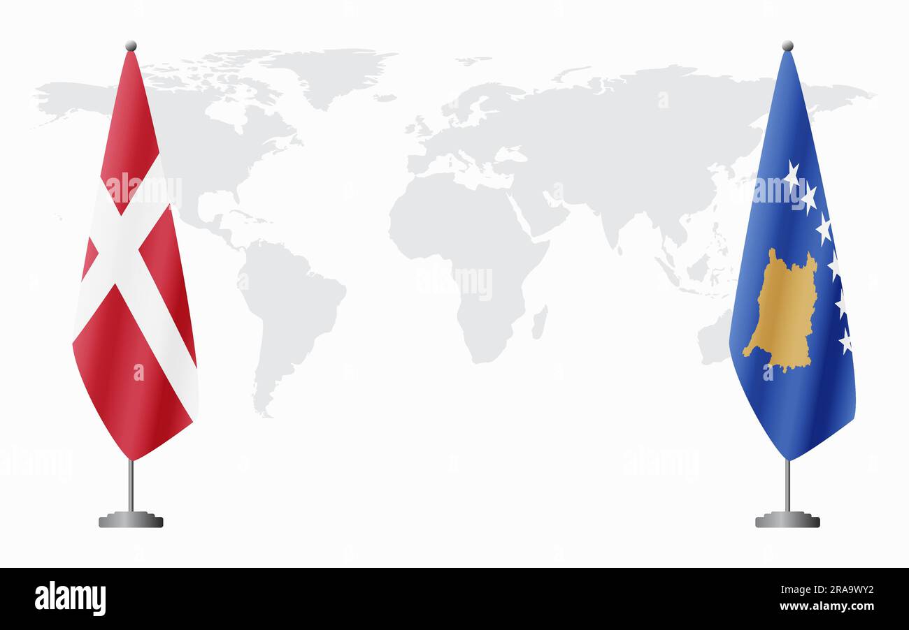 Dänemark und Kosovo führen vor dem Hintergrund der Weltkarte offizielle Tagungen durch. Stock Vektor