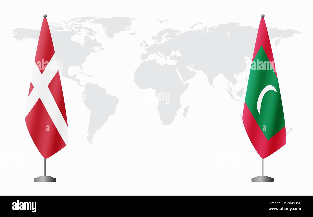 Dänemark und die Malediven führen vor dem Hintergrund der Weltkarte offizielle Sitzungen durch. Stock Vektor
