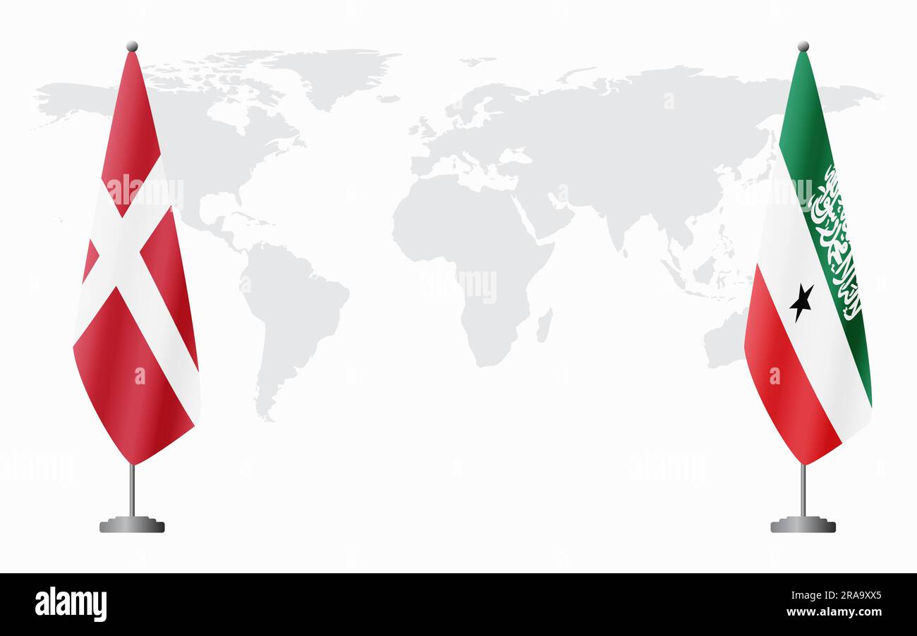 Dänemark und Somaliland führen vor dem Hintergrund der Weltkarte die Flagge für eine offizielle Tagung. Stock Vektor