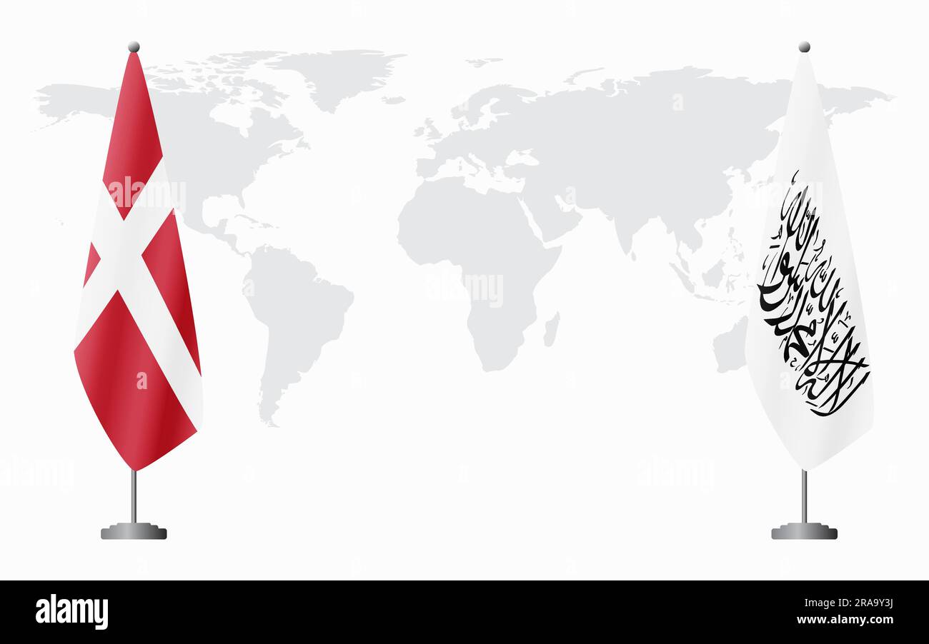 Dänemark und Afghanistan führen vor dem Hintergrund der Weltkarte die Flagge für eine offizielle Tagung. Stock Vektor